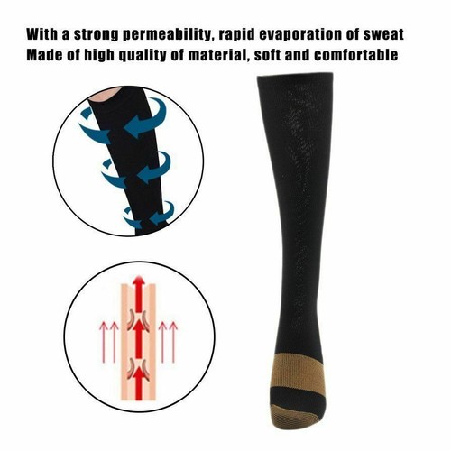 (5 Pairs) Copper Compression 20-30mmHg Graduated Support Socks Men Womens S-XXL - Picture 7 of 12