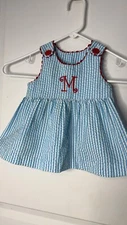 Kelly's Kids Girl's Stripe Blue & White Dress Size 18 Months With Initial M
