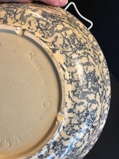 Roseville RRP 12" Pasta Bowl Robinson Ransbottom Blue Spongeware Sponge Ware USA