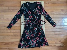 size XS LOFT floral black dress with tie/wrap