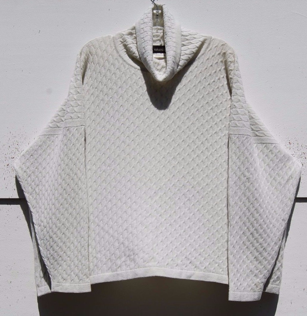 SALE! Eskandar GRAYISH BONE Cashmere Cable Knit Cowl Neck Sweater O/S View 2