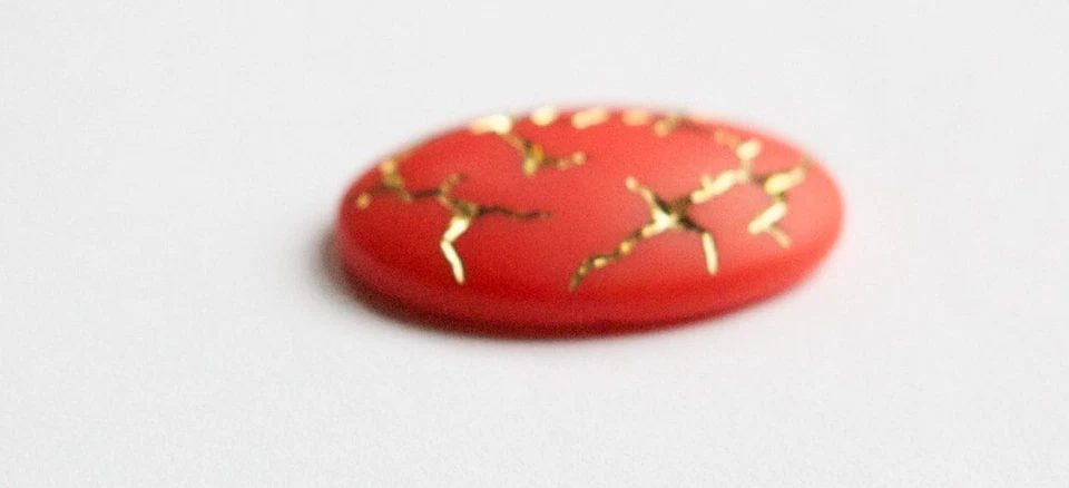 Cabujones vintage naranja rojo con vidrio dorado Alemania 25x18mm (1) cab453A Foto 3 de 3