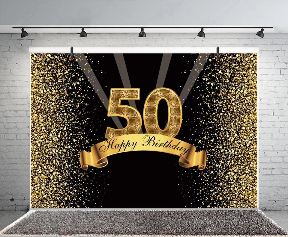 50th Birthday Backdrop Golden Glitter Diamonds Adult Party Photo Background - image 4 of 4