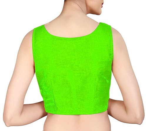Women Dupion Silk Blouse Boat Neck Sleeveless Handmade Designer Choli Crop Top - Picture 20 of 44