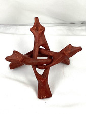 Carved Single Piece Of Wood Interwoven Folding Bowl Holder Art Sculpture