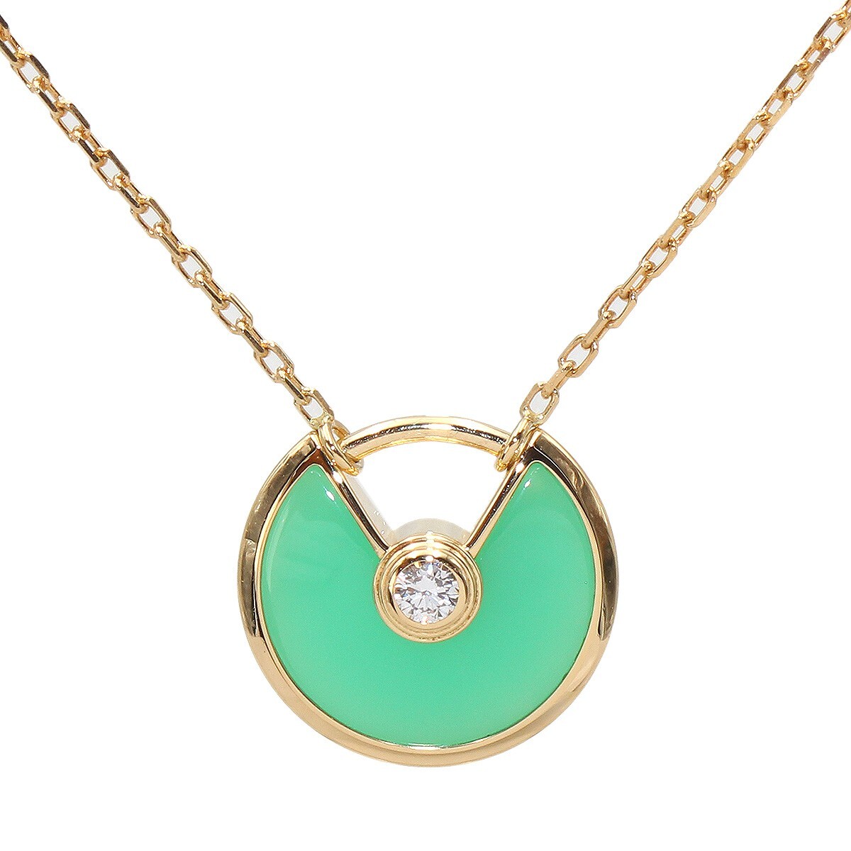 Cartier 18KYG Diamond Chrysoprase Amulette de Necklace Pendant