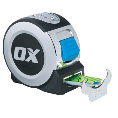 OX Pro Maßband 27mm x 5m, Chromgehäuse, Anti-Rutsch-Griff, sehr stabil