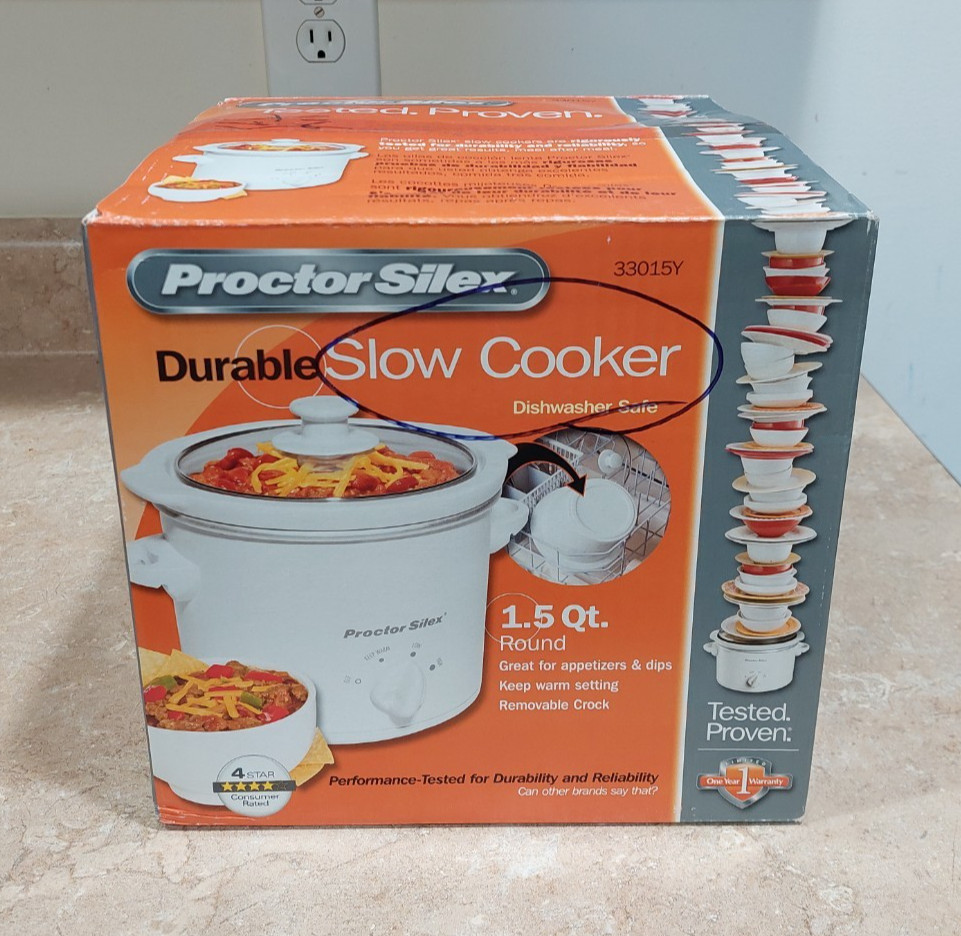 Proctor Silex 1.5 Qt Round Durable Slow Cooker White 33015Y 2016 Hamilton New