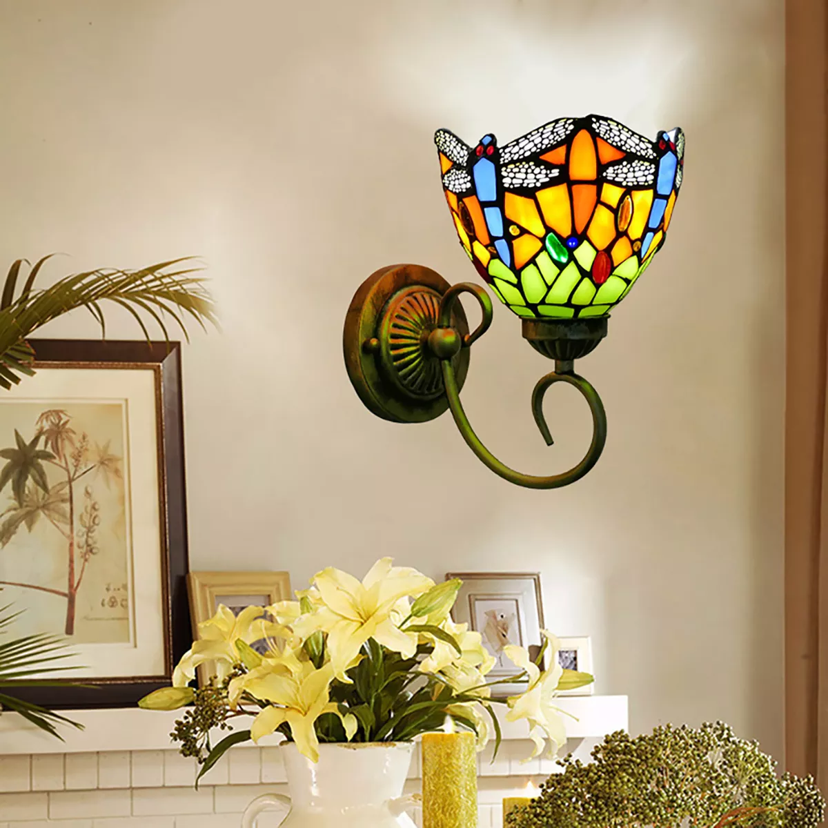 Tiffany Style Wall Light Wall Lamp Fixture Stained Glass Dragonfly