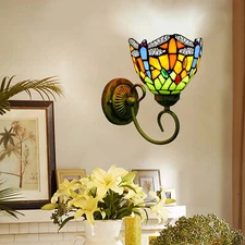 Style Wall Light Stained Glass Wall-Sconce Lamp Bedroom Fixture 15*25cm