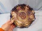 Vintage Fenton Blue Carnival Glass FEATHER STITCH Bowl 9" Wide