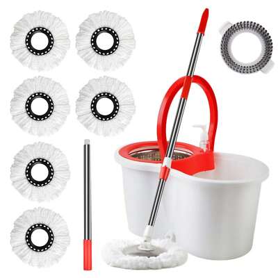 XYHLC-Spin Mop And Bucket With Wringer Set, 360° Mop And Bucket System With 3 Mi