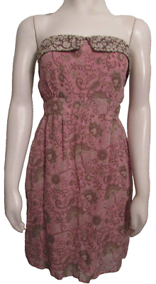 fashion spy sleeveless shirred summer dress floral paisley pink taupe tie M  NWT | eBay