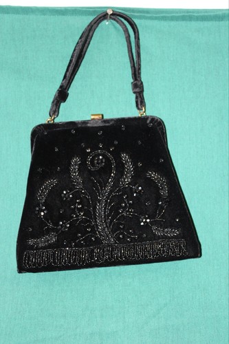 Vintage MCM Souré Bag New York Beaded Black Wool Intricate Purse - Picture 6 of 6