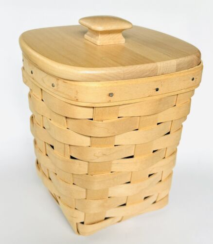 Longaberger 1999 Medium Spoon Basket, Protector, & Wooden Divider Lid - Picture 1 of 6