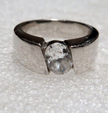 VINTAGE STUNNING STERLING SILVER CLEAR CZ BAND RING  SIZE 6.75