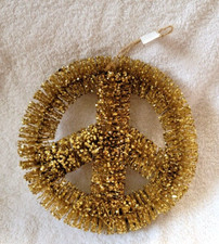Pottery Barn PEACE SIGN Ornament GOLD GLITTER Christmas 7.5" NEW