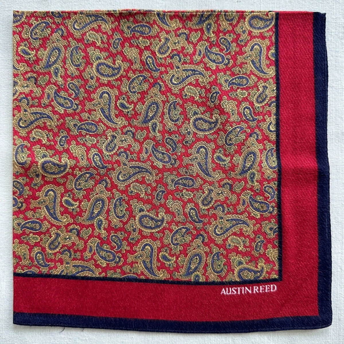 Vintage Mens Handkerchief Red Cotton Paisley Green Classic Pocket Square 18"