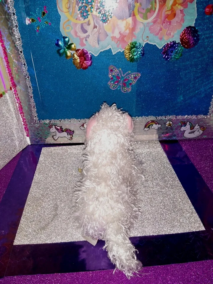 🦄Ganz / Webkinz Stringy "White Terrier" {Dog} w/Pink Bow #HM106 9" Plush!  - Image 4 of 4