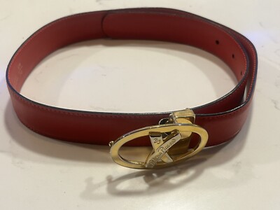 Paloma Picasso Red Leather Belt with Gold Buckle Gold X Adjustable Size Small 80s Paloma Picasso Leather Belt - Lucky Vintage main image 4