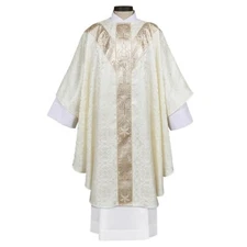 Ivory-White Chasubles, Chartres Collection Semi-Gothic Chasuble and Stole