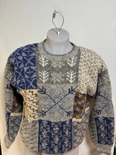 Geoffrey Beene Vintage Hand Knit 100% Wool Multicolor Patterned Sweater Size XL