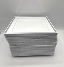 90Pc 9.5'' Plastic Plates Square with Silver Rim Heavy Duty