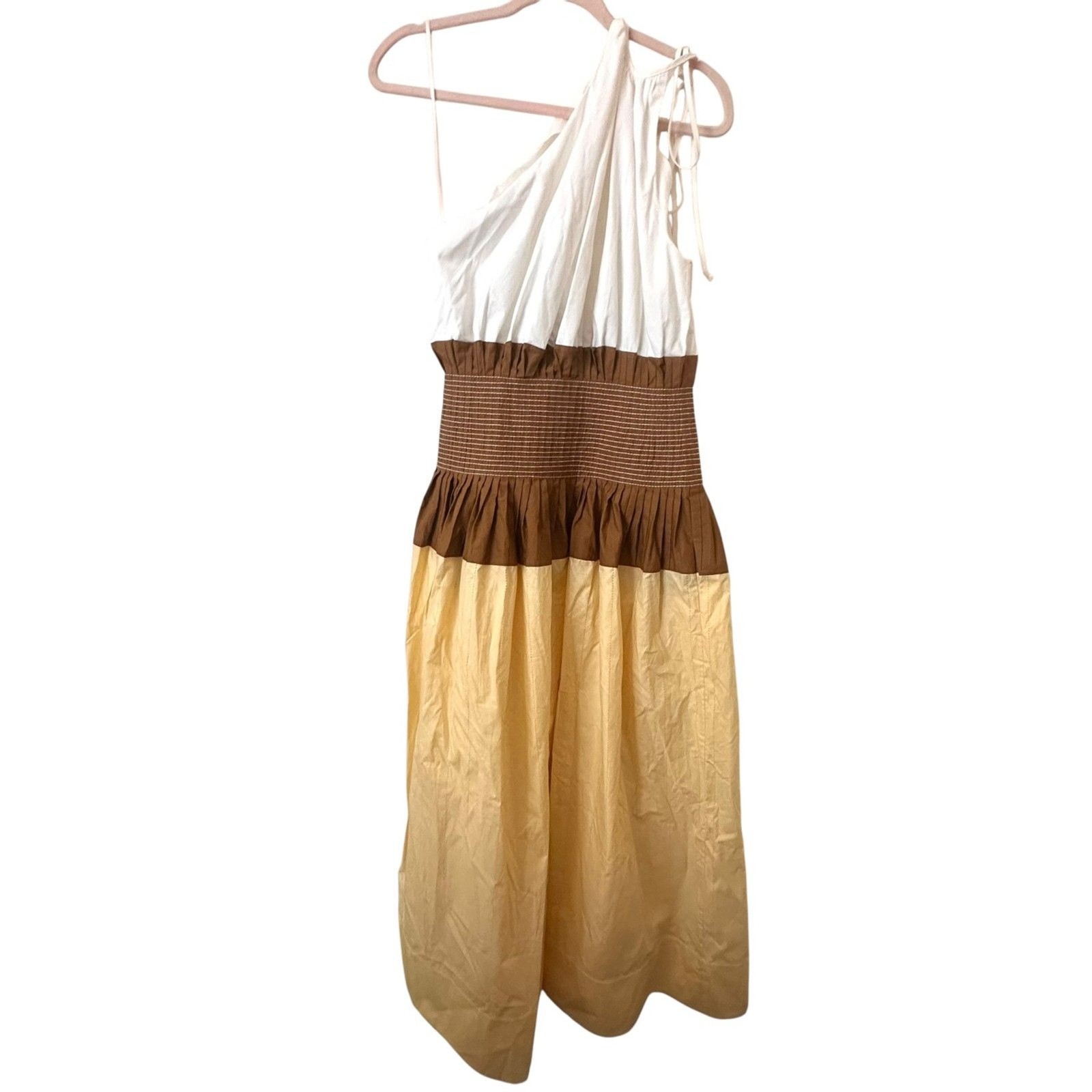 TORY BURCH Colorblock One Shoulder Smocked Midi Dress NWT SZ 4 thumbnail 4