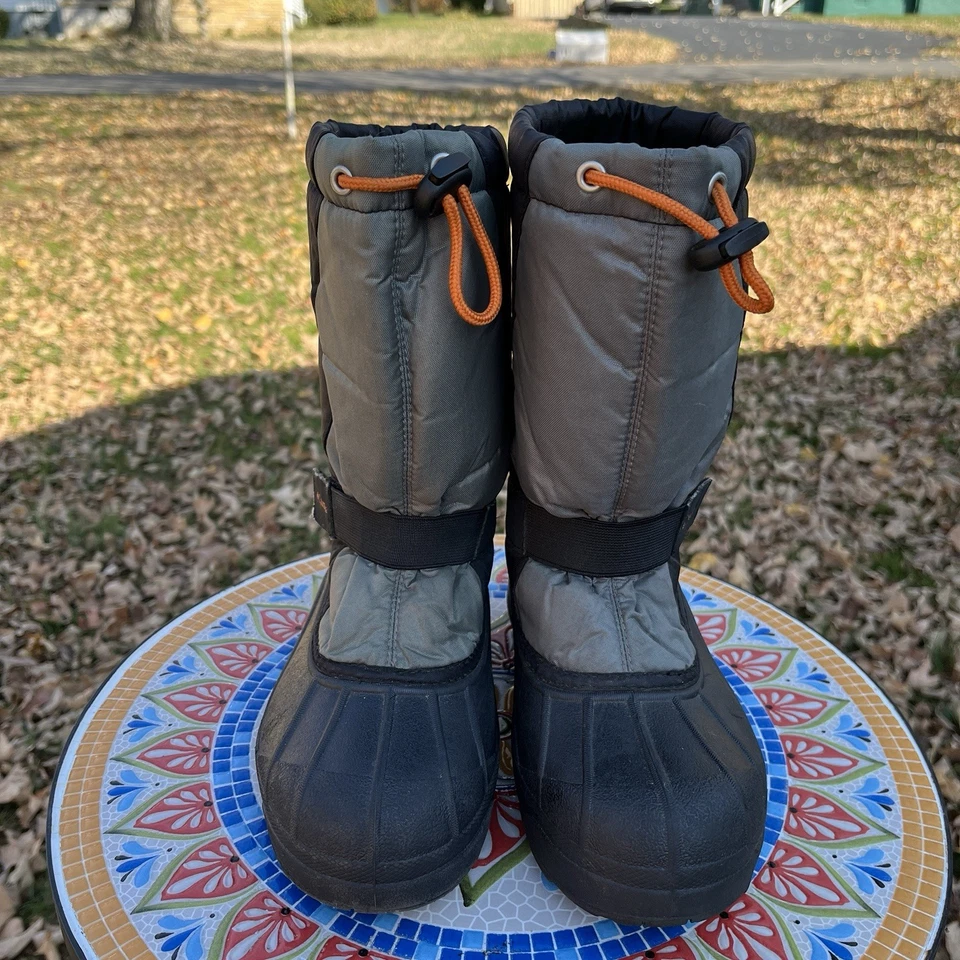 Columbia Snow Boots Youth Unisex Size 5 Removable Liners Black Gray Tie Top - Image 3 of 4