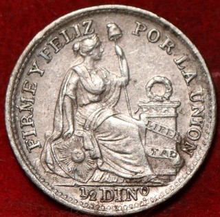 1907 Peru 1/2 Dinero Silver Foreign Coin