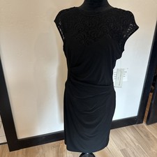 Evan Picone Women's Sleeveless Little Black Dress Sz 10 Sexy Lace Ruched NWT