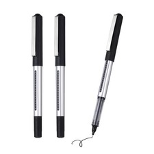 3Pcs Black Ink Fine Point Pen 0.5mm Quick Dry for Office Silver Body Black Cap