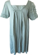 Ewa i Walla Teal Cotton Smock Dress w/ Ruffled Sleeves