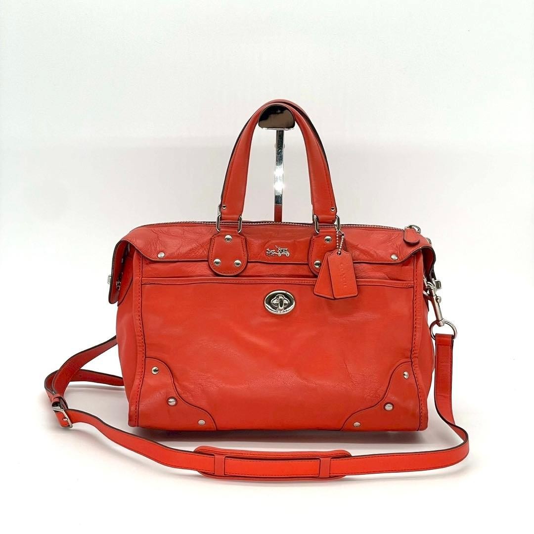COACH Rhyder Bag Satchel 2Way Orange Leather Handbag Genuine Authentic