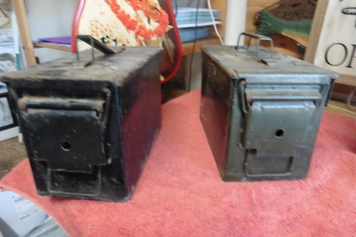2 Military ww2 Army Metal Ammo Box Empty Can vtg 30 Caliber 7.62mm 200 Cartridge