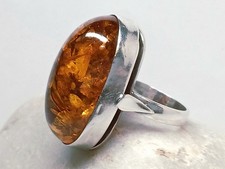 Size N 1/2 Sterling Silver 925 Ring Amber Coloured Large Oval Unusual Vintage