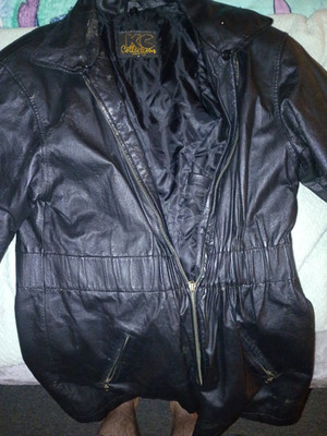 KC Collections Men's Black Leather Full Zip Point Collar Jacket Size M 38''