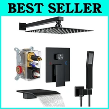 Stylish Matte Black Shower System - Valve and Trim Included