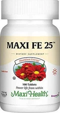 Maxi Health Iron Supplement for Women and Men - Gentle Iron 25 mg for The - Non