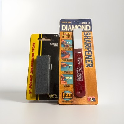 Lot of 2 Sharpening Stones: EZE-LAP Diamond Hone LF & 3'' Pocket Stone - NIB VTG