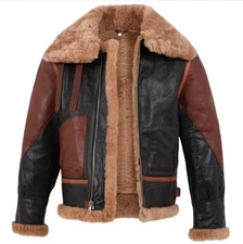B3 RAF Brown Mens Bomber Flying Aviator Fur Irvin Real Shearling Leather Jacket