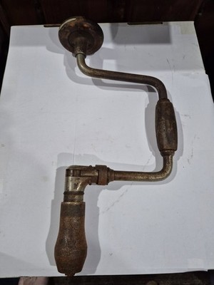 Vintage Hand Crank Brace Drill Woodworking Tool Antique Carpenter Bit Manual Y