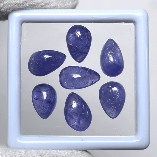 Lot 7 Pcs Natural Tanzanite Hi-Quality Untreated 10-12mm Pear Cabochon Gemstones - Picture 6 of 12