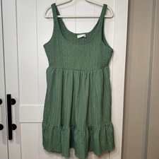 ASOS DESIGN Shirred Mini Sundress Tiers Stripe Texture Sage Curve Size 18