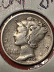 "BUY IT NOW"   1943 S Mercury SILVER Dime  "San Francisco"   FINE Cond  WII Era