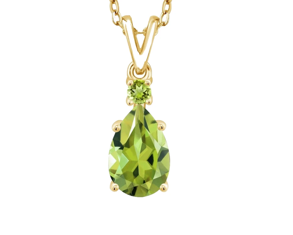 925 Silver Yellow Gold Plated 1.35 Carats Pear and Round Peridot Dainty Pendant - Image 2 of 4