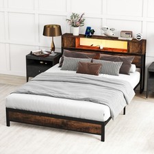 Double Size Bed Frame with LED Lights & Charging Station