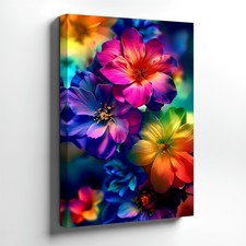 Wall Art Colorful Floral Canvas Print Vibrant Rainbow Flowers Modern Home Decor
