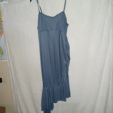 Wild Fable Women's Sz L Blue Ruffles Asymmetric Midi Mesh Dress Lace Trim EK