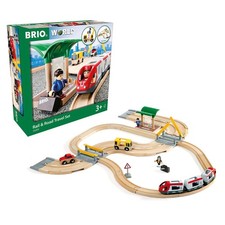 BRIO WORLD Rail  Road Travel Set 33 Pieces Wooden Train Toy Age 3 